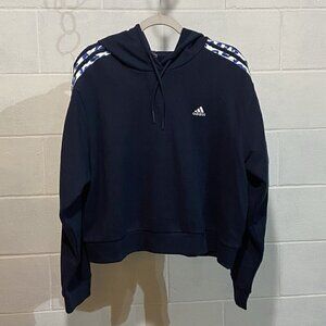 Adidas Woman's Essentials 3-Striped Hoodie  Navy‎ Animal Print Relaxed Athletic